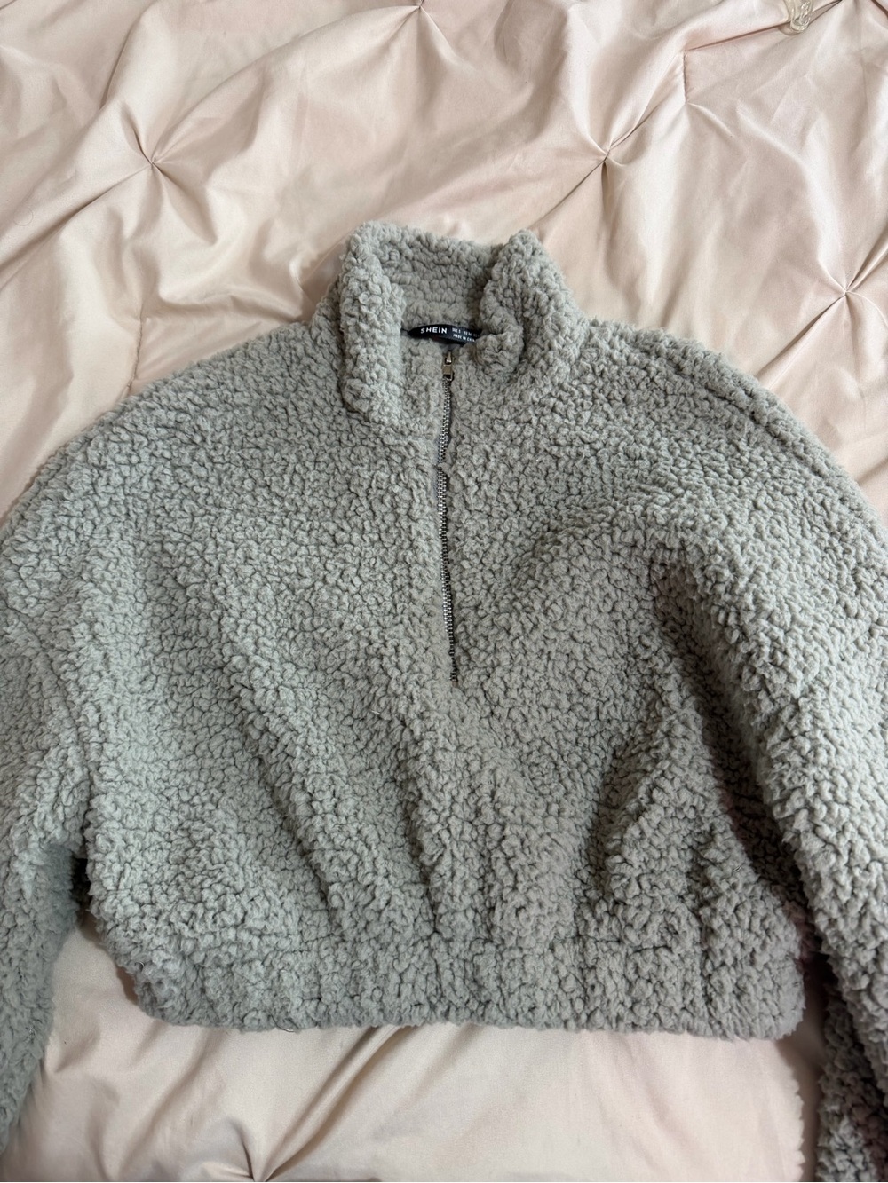 SHEIN Stone Gray Sherpa Half-Zip Jacket